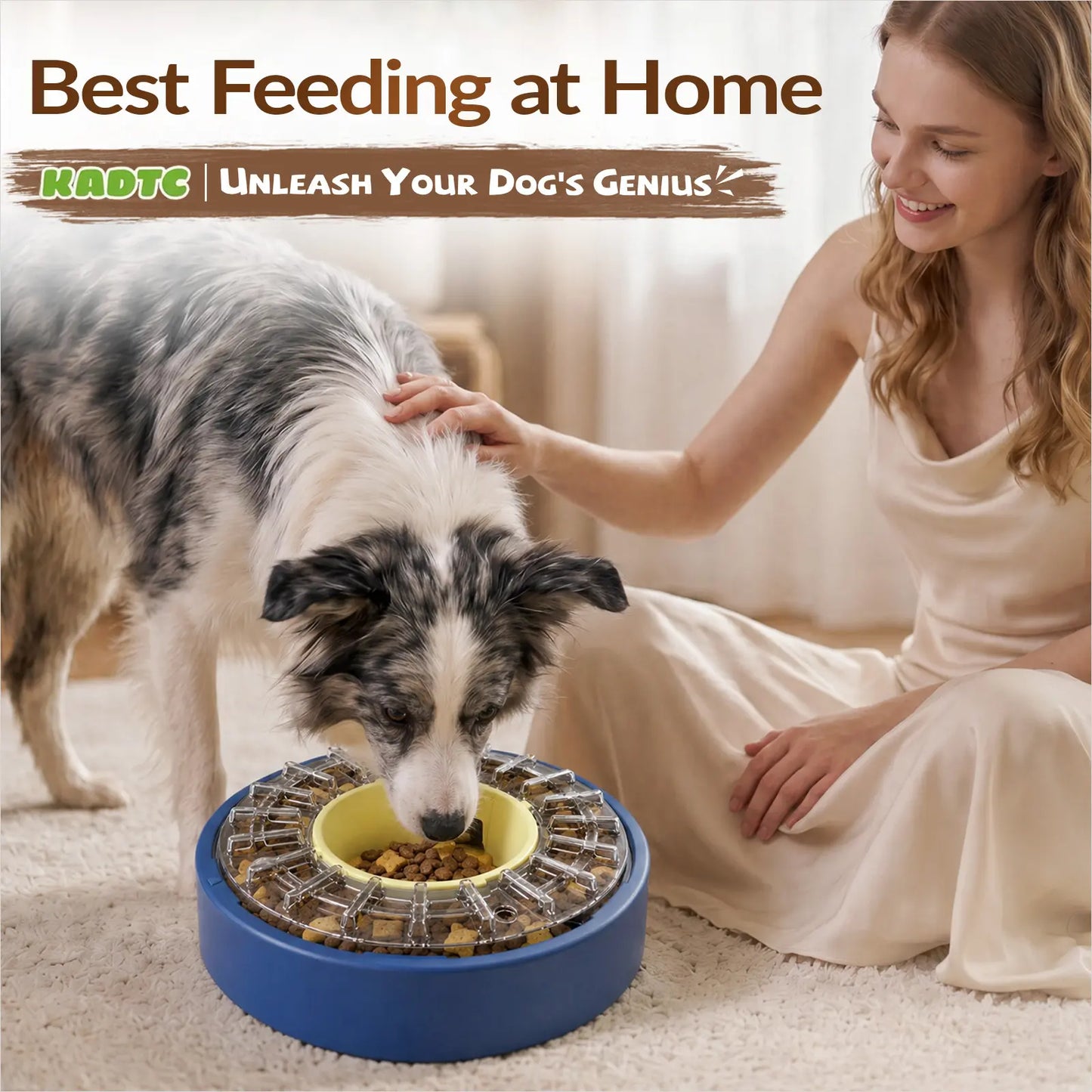KADTC 5-60 Min Adjustable Slow Feeder Bowl for Fast Eaters, Spinning Dog Puzzle Feeder, Anti-Gulping Interactive Food Dispenser, 4-Cup Capacity, Mental Enrichment Treat Toy