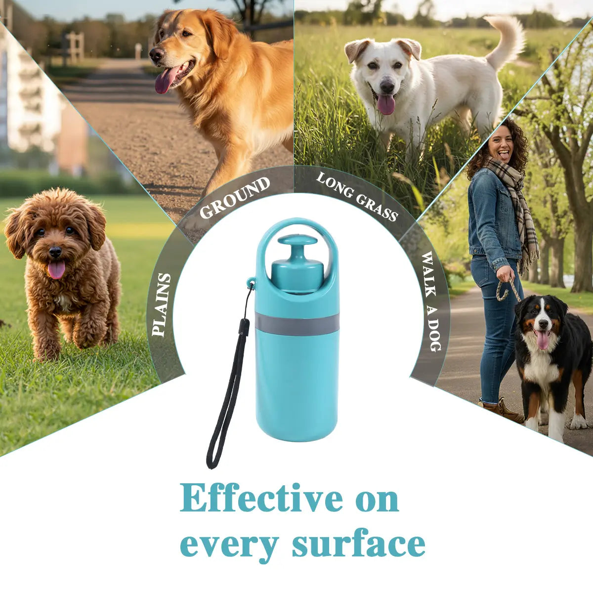 Dog Pooper Scooper - Portable No-Touch Outdoor Waste Management Tool with Teal Green Claw Design, 15 Bag Attachments, and Leak-Proof Storage Container