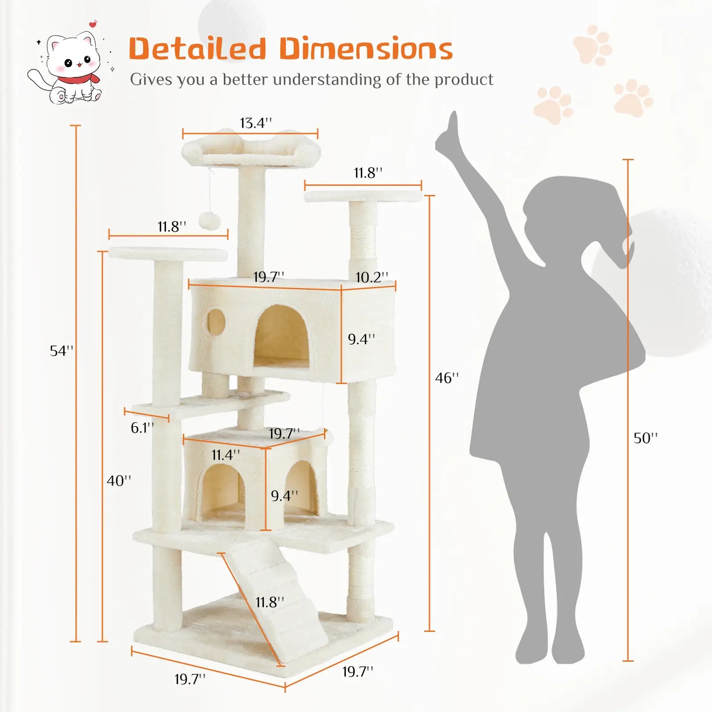 Pettrove Multi-Level Cat Tree Tower for Indoor Use, Stable Pet Furniture with Sisal Scratching Post, Spacious Condo, Climbing Ladder, and Plush Toy for Cats