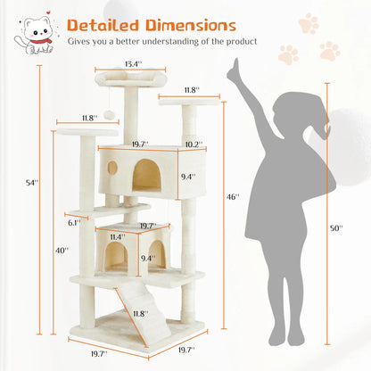 Pettrove Multi-Level Cat Tree Tower for Indoor Use, Stable Pet Furniture with Sisal Scratching Post, Spacious Condo, Climbing Ladder, and Plush Toy for Cats