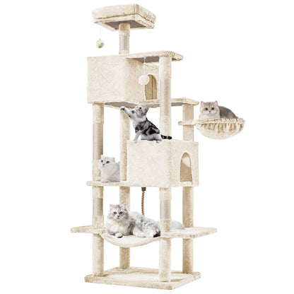 Pettrove Multi-Level Cat Tree Tower for Indoor Use, Stable Pet Furniture with Sisal Scratching Post, Spacious Condo, Climbing Ladder, and Plush Toy for Cats