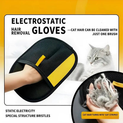 D-Hair Remover Electrostatic Gloves - Dual-Sided Brush for Effective Cat and Dog Hair Removal and Grooming