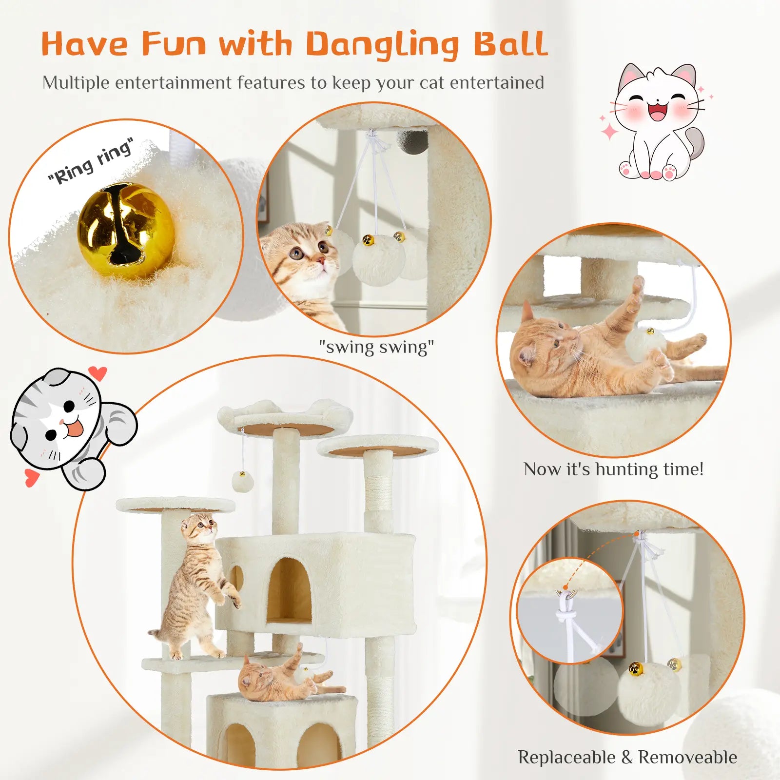 Pettrove Multi-Level Cat Tree Tower for Indoor Use, Stable Pet Furniture with Sisal Scratching Post, Spacious Condo, Climbing Ladder, and Plush Toy for Cats