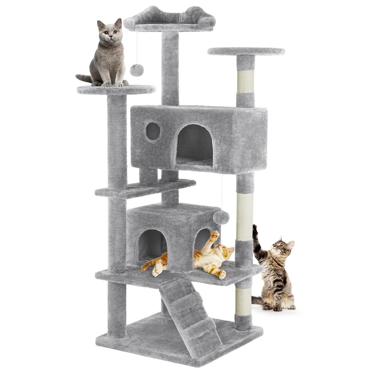 Pettrove Multi-Level Cat Tree Tower for Indoor Use, Stable Pet Furniture with Sisal Scratching Post, Spacious Condo, Climbing Ladder, and Plush Toy for Cats