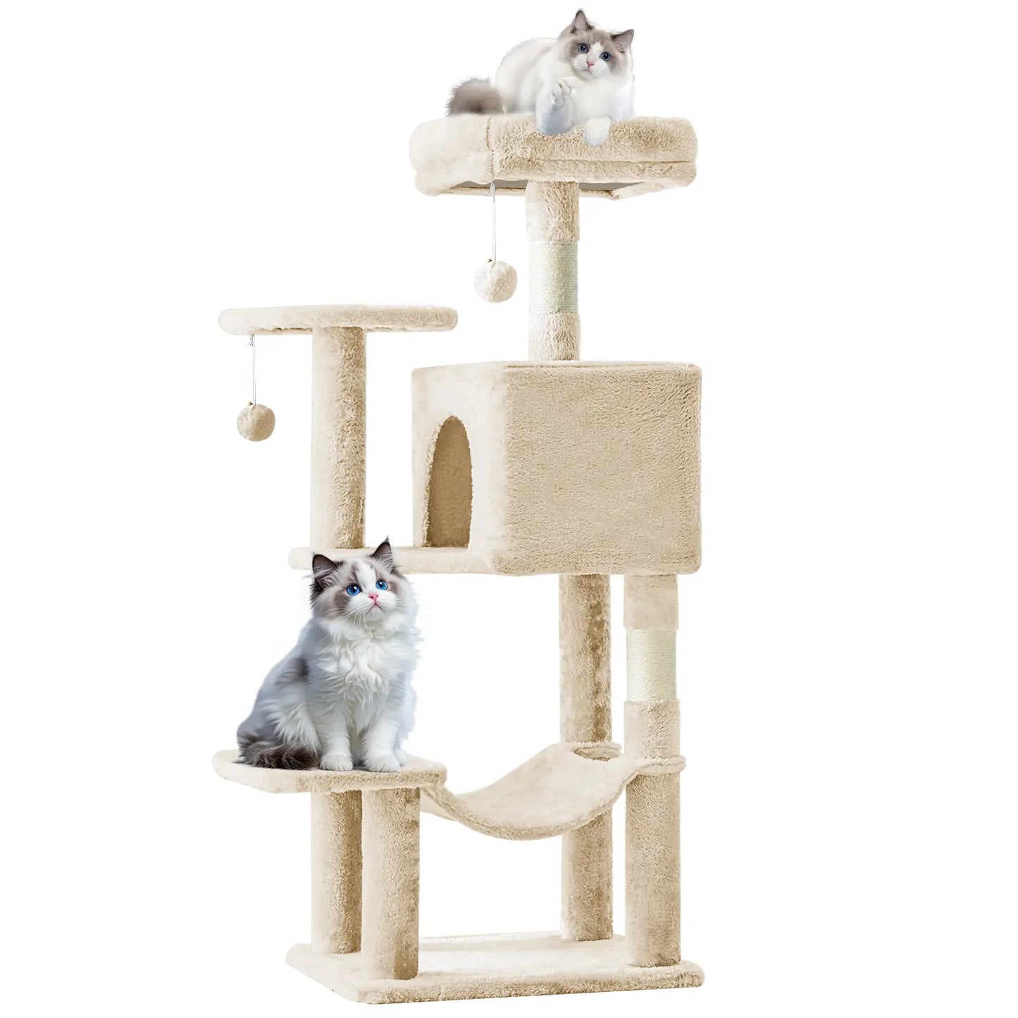 Pettrove Multi-Level Cat Tree Tower for Indoor Use, Stable Pet Furniture with Sisal Scratching Post, Spacious Condo, Climbing Ladder, and Plush Toy for Cats