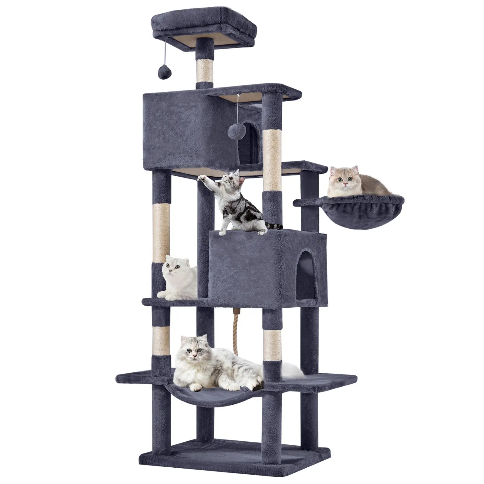 Pettrove Multi-Level Cat Tree Tower for Indoor Use, Stable Pet Furniture with Sisal Scratching Post, Spacious Condo, Climbing Ladder, and Plush Toy for Cats