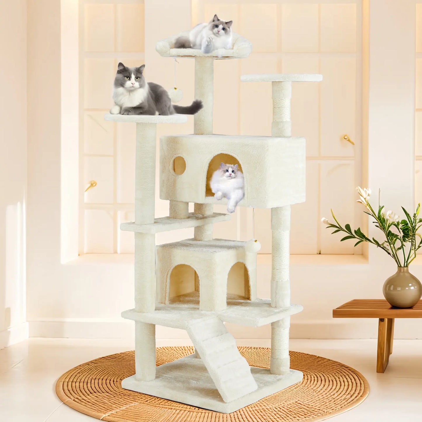 Pettrove Multi-Level Cat Tree Tower for Indoor Use, Stable Pet Furniture with Sisal Scratching Post, Spacious Condo, Climbing Ladder, and Plush Toy for Cats