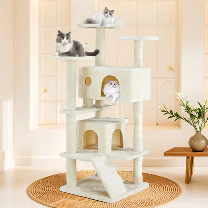 Pettrove Multi-Level Cat Tree Tower for Indoor Use, Stable Pet Furniture with Sisal Scratching Post, Spacious Condo, Climbing Ladder, and Plush Toy for Cats