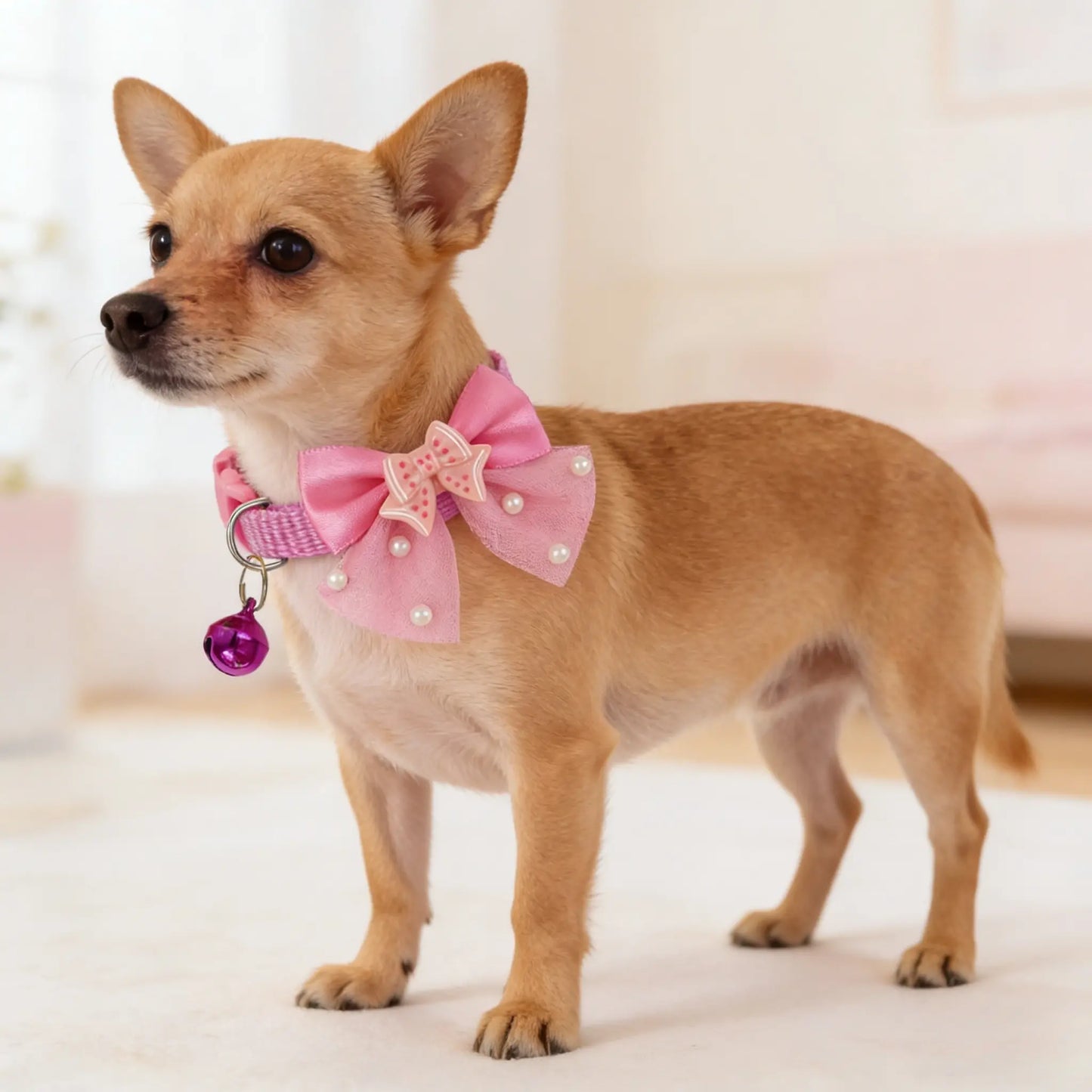 Adjustable Bow Tie Collar for Yorkie, Maltese & Poodle Dogs, Butterfly Design, Cute Pet Accessory, Comfortable Neck Strap