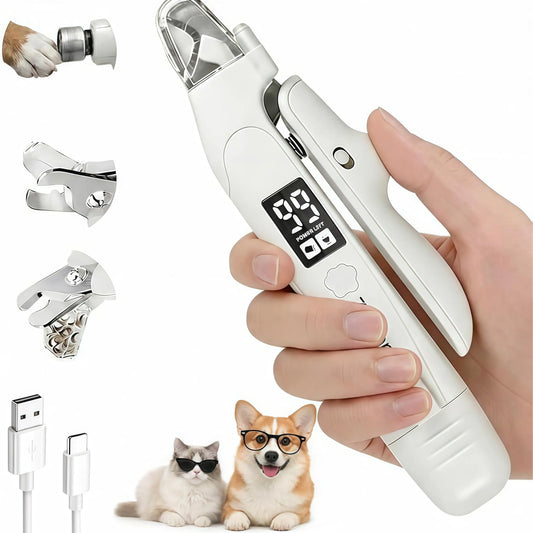 2-In-1 Dog & Cat Nail Clipper and Grinder with LED Light, Low-Noise Electric Pet Nail Trimmer, Safety Lock & Nail Catcher, USB-C Rechargeable, 3 Grinding Ports for Cats & Small to Medium Dogs Grooming Product