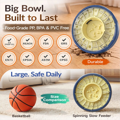 KADTC 5-60 Min Adjustable Slow Feeder Bowl for Fast Eaters, Spinning Dog Puzzle Feeder, Anti-Gulping Interactive Food Dispenser, 4-Cup Capacity, Mental Enrichment Treat Toy