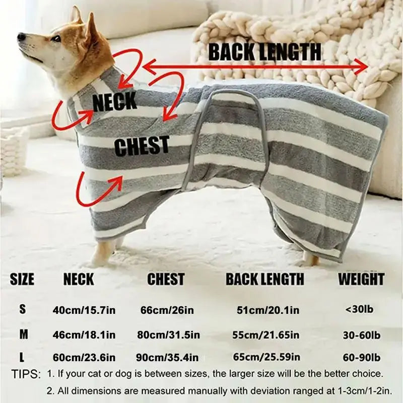 Striped Pet Bath Towel with Neck Buckle - Quick Drying Grooming Accessory for Dogs and Cats