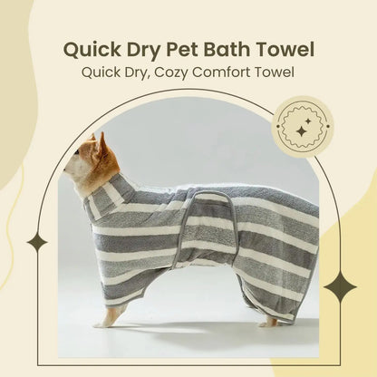 Striped Pet Bath Towel with Neck Buckle - Quick Drying Grooming Accessory for Dogs and Cats
