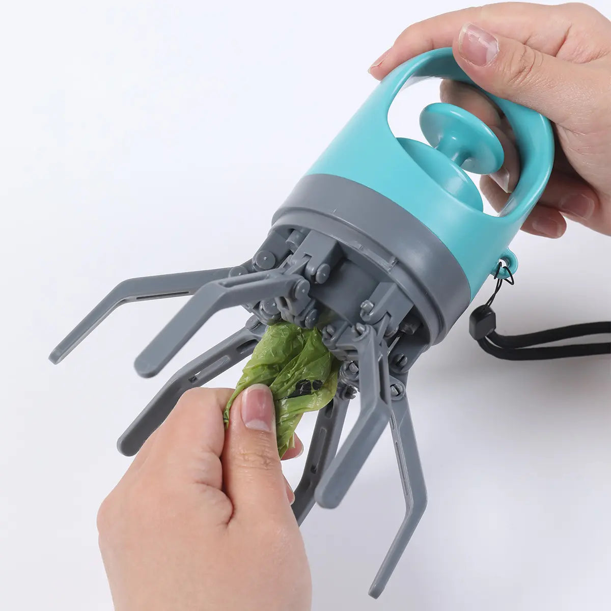 Dog Pooper Scooper - Portable No-Touch Outdoor Waste Management Tool with Teal Green Claw Design, 15 Bag Attachments, and Leak-Proof Storage Container