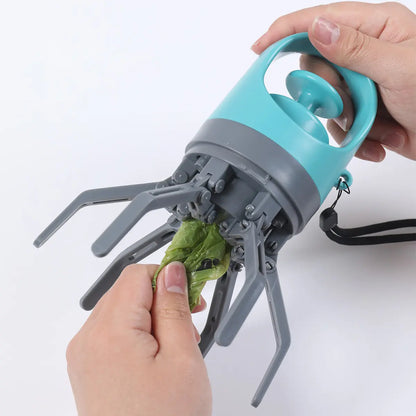 Dog Pooper Scooper - Portable No-Touch Outdoor Waste Management Tool with Teal Green Claw Design, 15 Bag Attachments, and Leak-Proof Storage Container