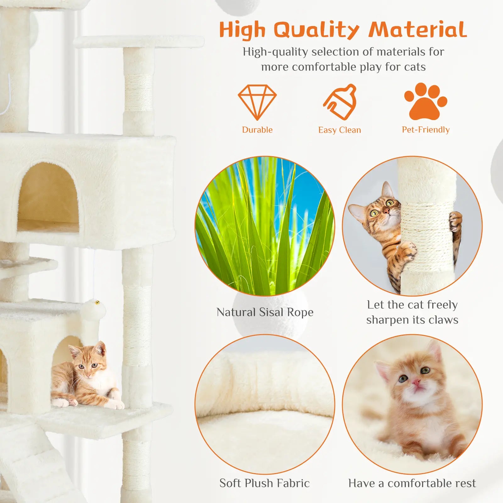 Pettrove Multi-Level Cat Tree Tower for Indoor Use, Stable Pet Furniture with Sisal Scratching Post, Spacious Condo, Climbing Ladder, and Plush Toy for Cats