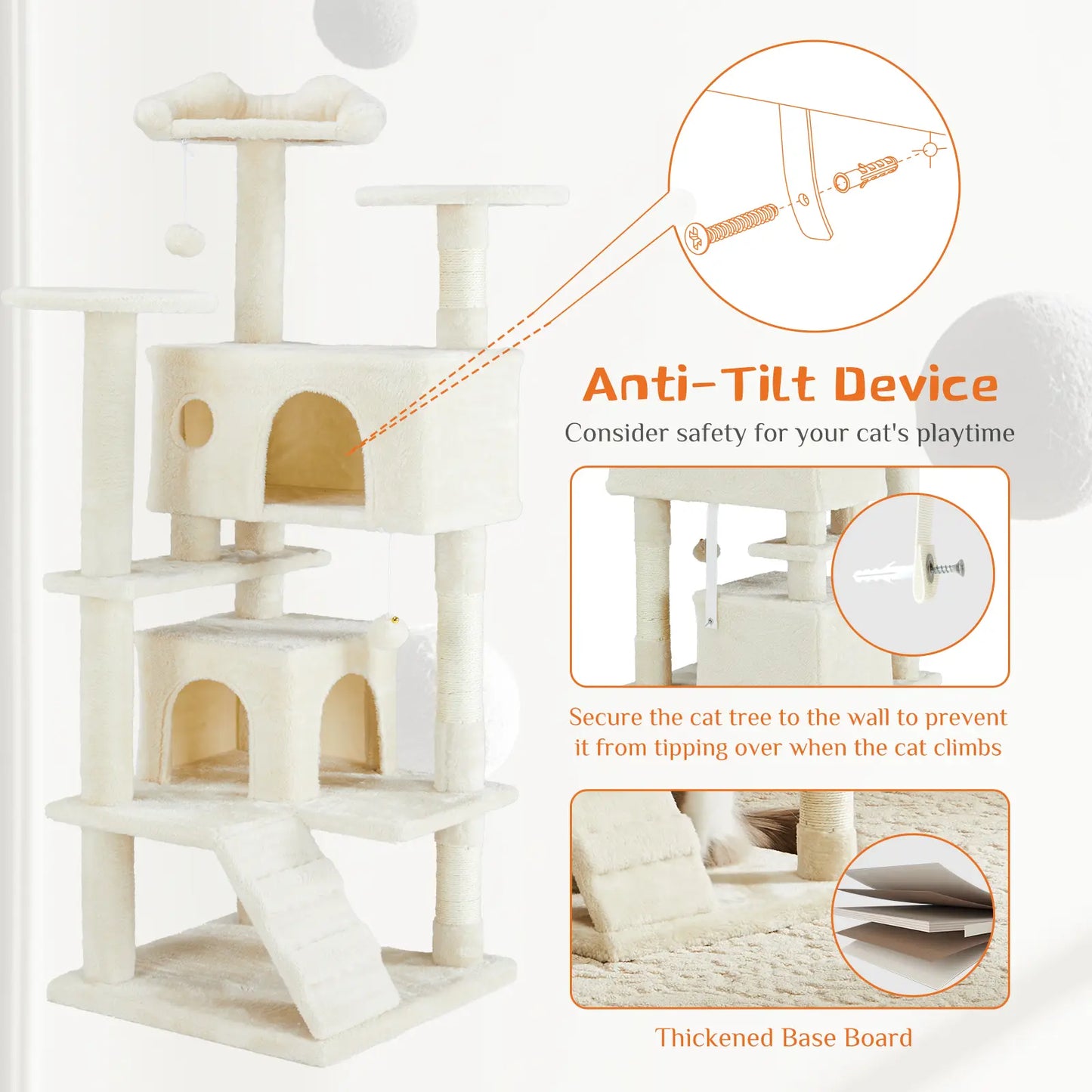 Pettrove Multi-Level Cat Tree Tower for Indoor Use, Stable Pet Furniture with Sisal Scratching Post, Spacious Condo, Climbing Ladder, and Plush Toy for Cats