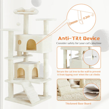 Pettrove Multi-Level Cat Tree Tower for Indoor Use, Stable Pet Furniture with Sisal Scratching Post, Spacious Condo, Climbing Ladder, and Plush Toy for Cats