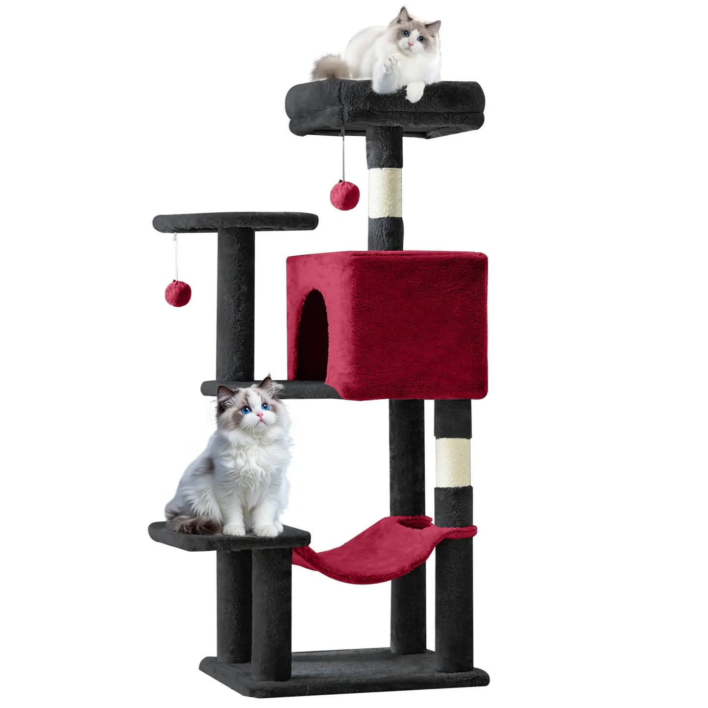 Pettrove Multi-Level Cat Tree Tower for Indoor Use, Stable Pet Furniture with Sisal Scratching Post, Spacious Condo, Climbing Ladder, and Plush Toy for Cats
