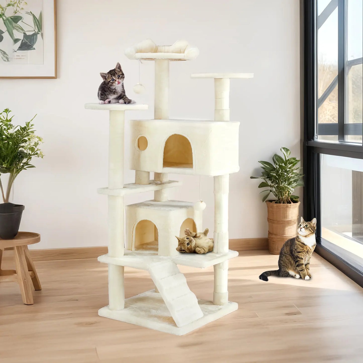 Pettrove Multi-Level Cat Tree Tower for Indoor Use, Stable Pet Furniture with Sisal Scratching Post, Spacious Condo, Climbing Ladder, and Plush Toy for Cats
