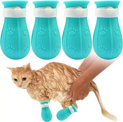 Cat Bathing Shoes – 4 Pairs per Box, Silicone Pet Paw Protectors Grooming Essentials for Dogs and Cats — Protects Paws during Baths, Prevents Scratching, Safe and Reliable.
