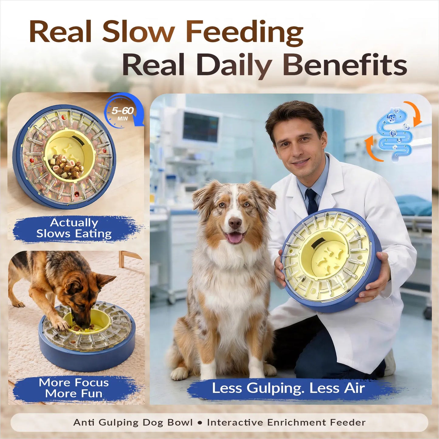 KADTC 5-60 Min Adjustable Slow Feeder Bowl for Fast Eaters, Spinning Dog Puzzle Feeder, Anti-Gulping Interactive Food Dispenser, 4-Cup Capacity, Mental Enrichment Treat Toy