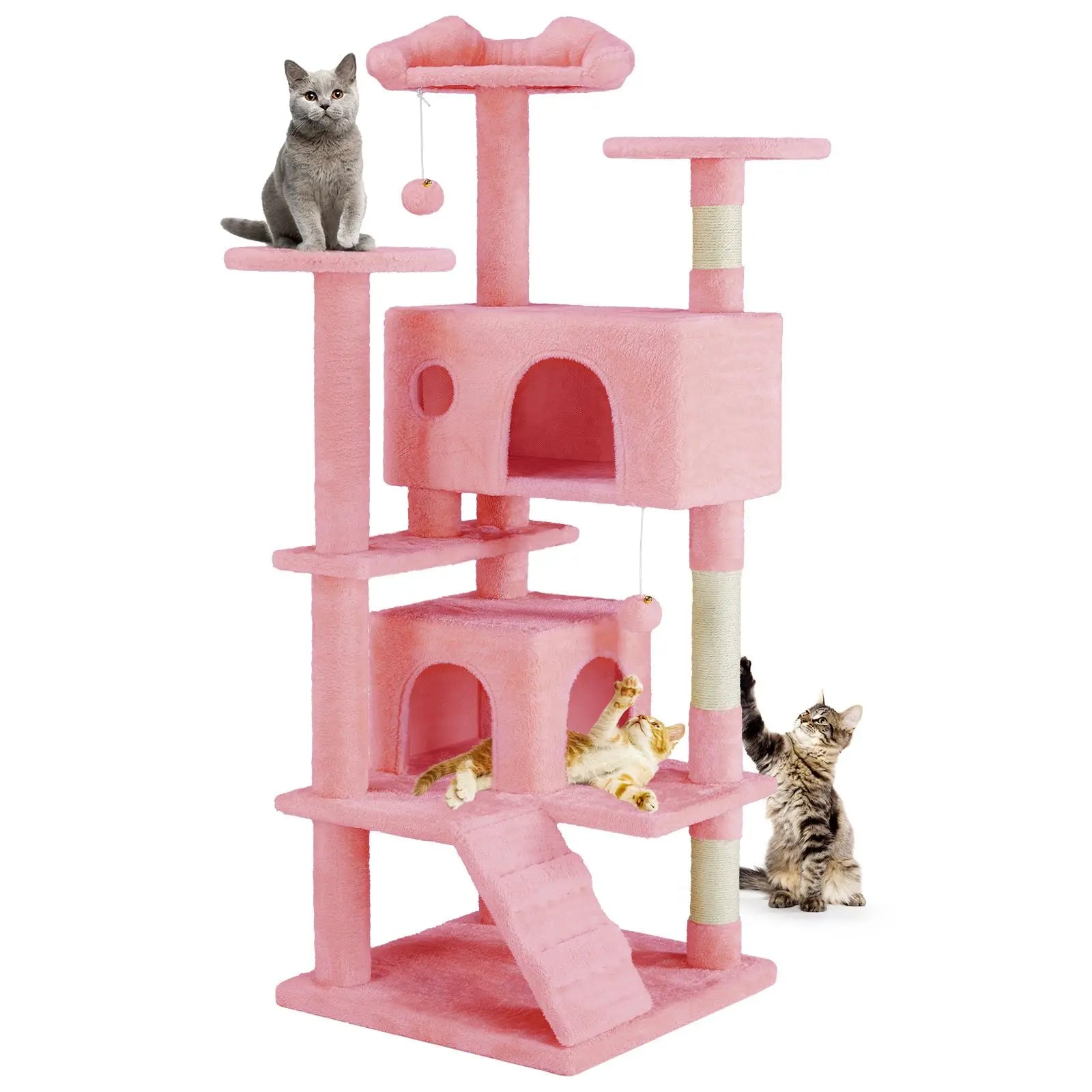 Pettrove Multi-Level Cat Tree Tower for Indoor Use, Stable Pet Furniture with Sisal Scratching Post, Spacious Condo, Climbing Ladder, and Plush Toy for Cats