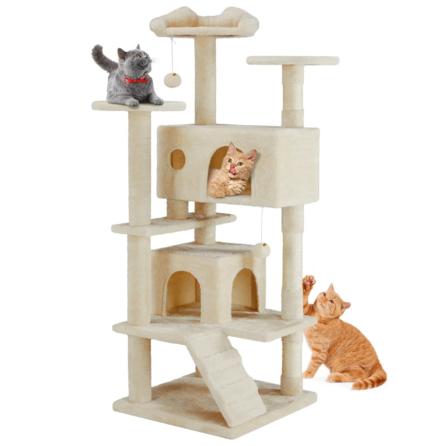 Pettrove Multi-Level Cat Tree Tower for Indoor Use, Stable Pet Furniture with Sisal Scratching Post, Spacious Condo, Climbing Ladder, and Plush Toy for Cats