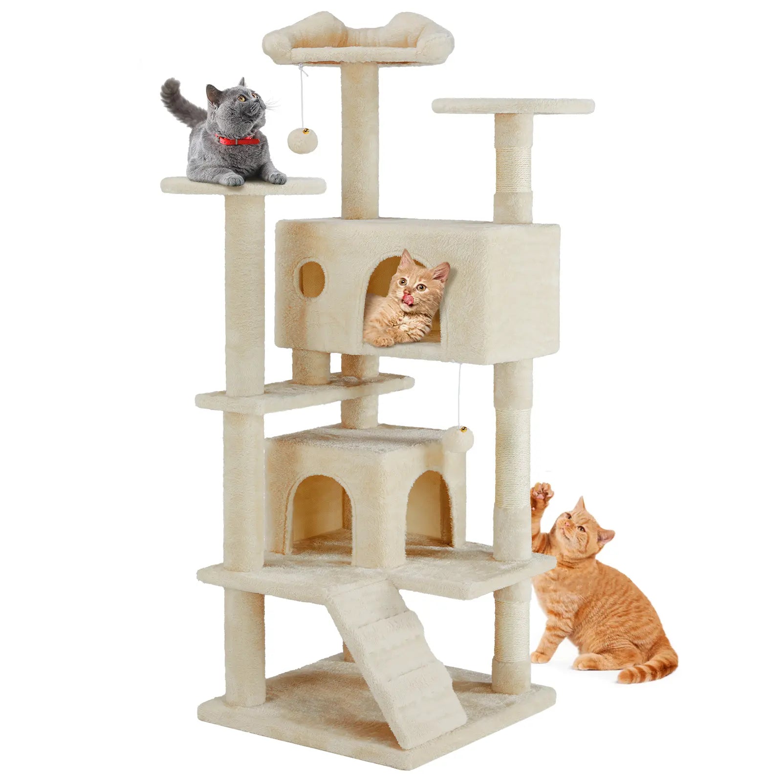 Pettrove Multi-Level Cat Tree Tower for Indoor Use, Stable Pet Furniture with Sisal Scratching Post, Spacious Condo, Climbing Ladder, and Plush Toy for Cats