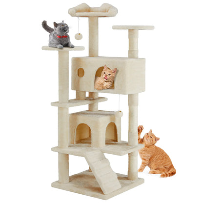 Pettrove Multi-Level Cat Tree Tower for Indoor Use, Stable Pet Furniture with Sisal Scratching Post, Spacious Condo, Climbing Ladder, and Plush Toy for Cats