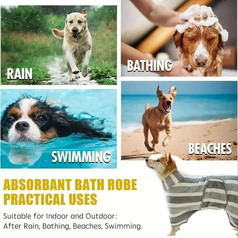 Striped Pet Bath Towel with Neck Buckle - Quick Drying Grooming Accessory for Dogs and Cats