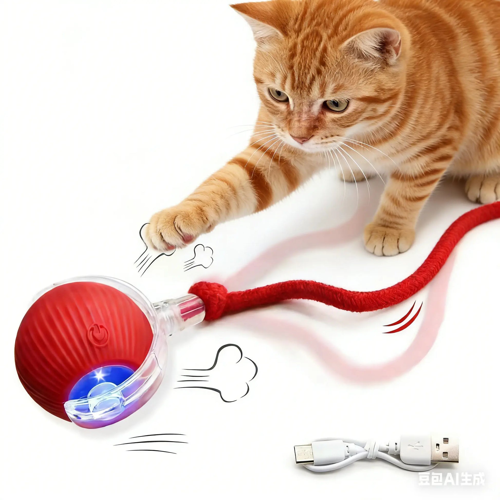 Smart Interactive Cat Toy Ball - Automatic Moving Motion Toy with LED Light, Rope & Realistic Bird Chirps, USB Rechargeable Boredom Buster for Indoor Cats & Small Dogs