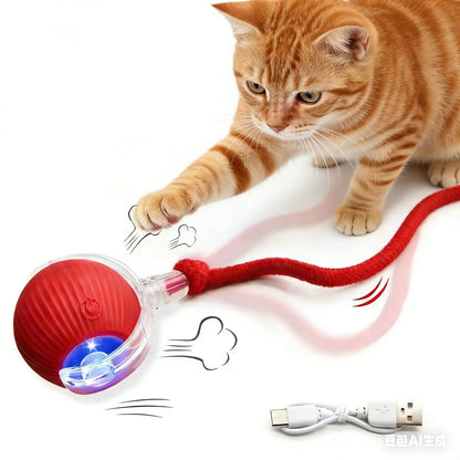 Smart Interactive Cat Toy Ball - Automatic Moving Motion Toy with LED Light, Rope & Realistic Bird Chirps, USB Rechargeable Boredom Buster for Indoor Cats & Small Dogs