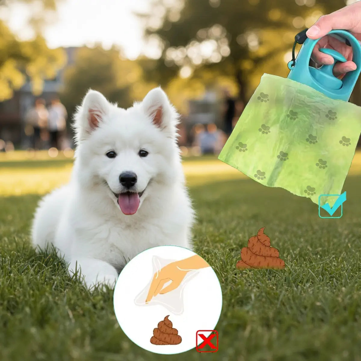 Dog Pooper Scooper - Portable No-Touch Outdoor Waste Management Tool with Teal Green Claw Design, 15 Bag Attachments, and Leak-Proof Storage Container