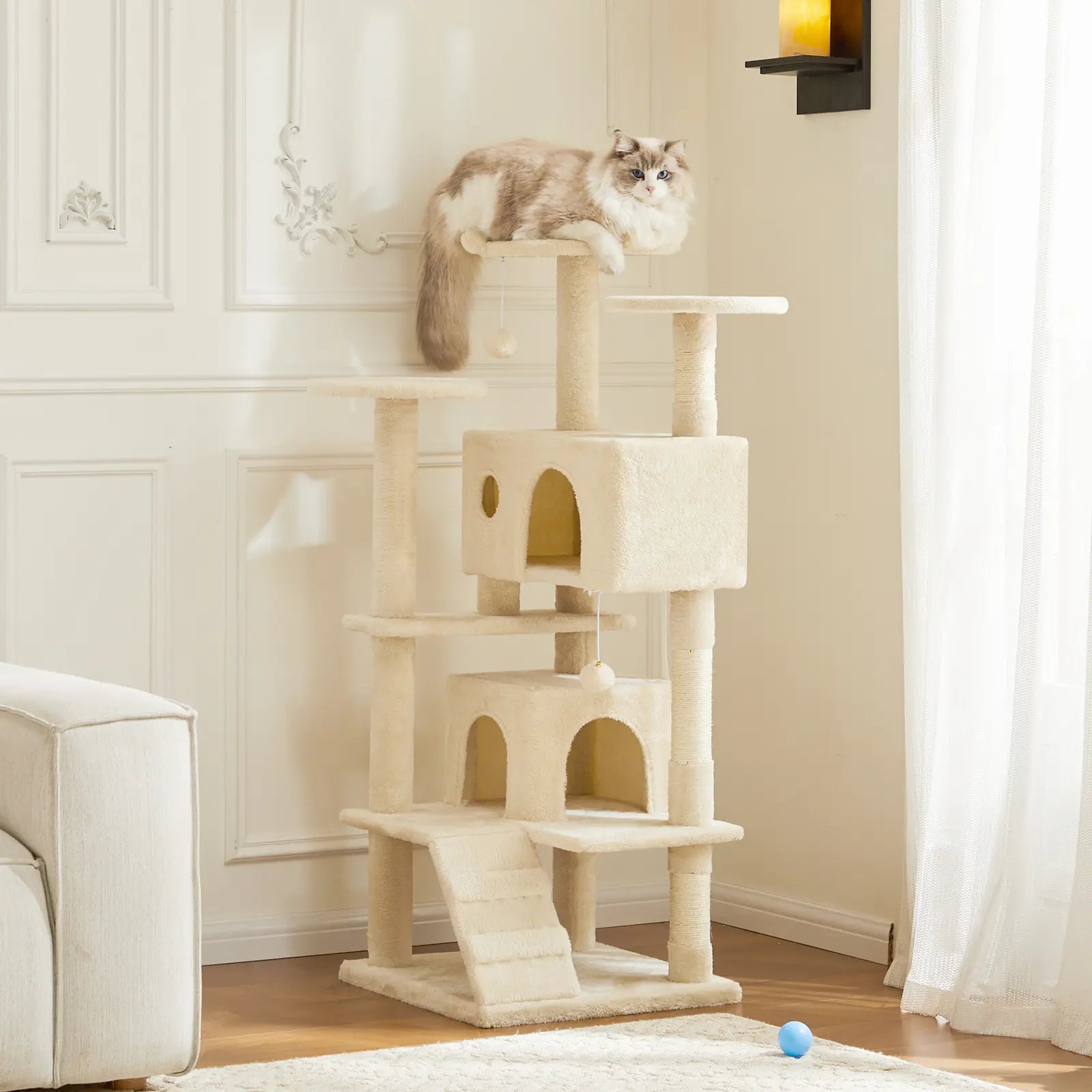 Pettrove Multi-Level Cat Tree Tower for Indoor Use, Stable Pet Furniture with Sisal Scratching Post, Spacious Condo, Climbing Ladder, and Plush Toy for Cats