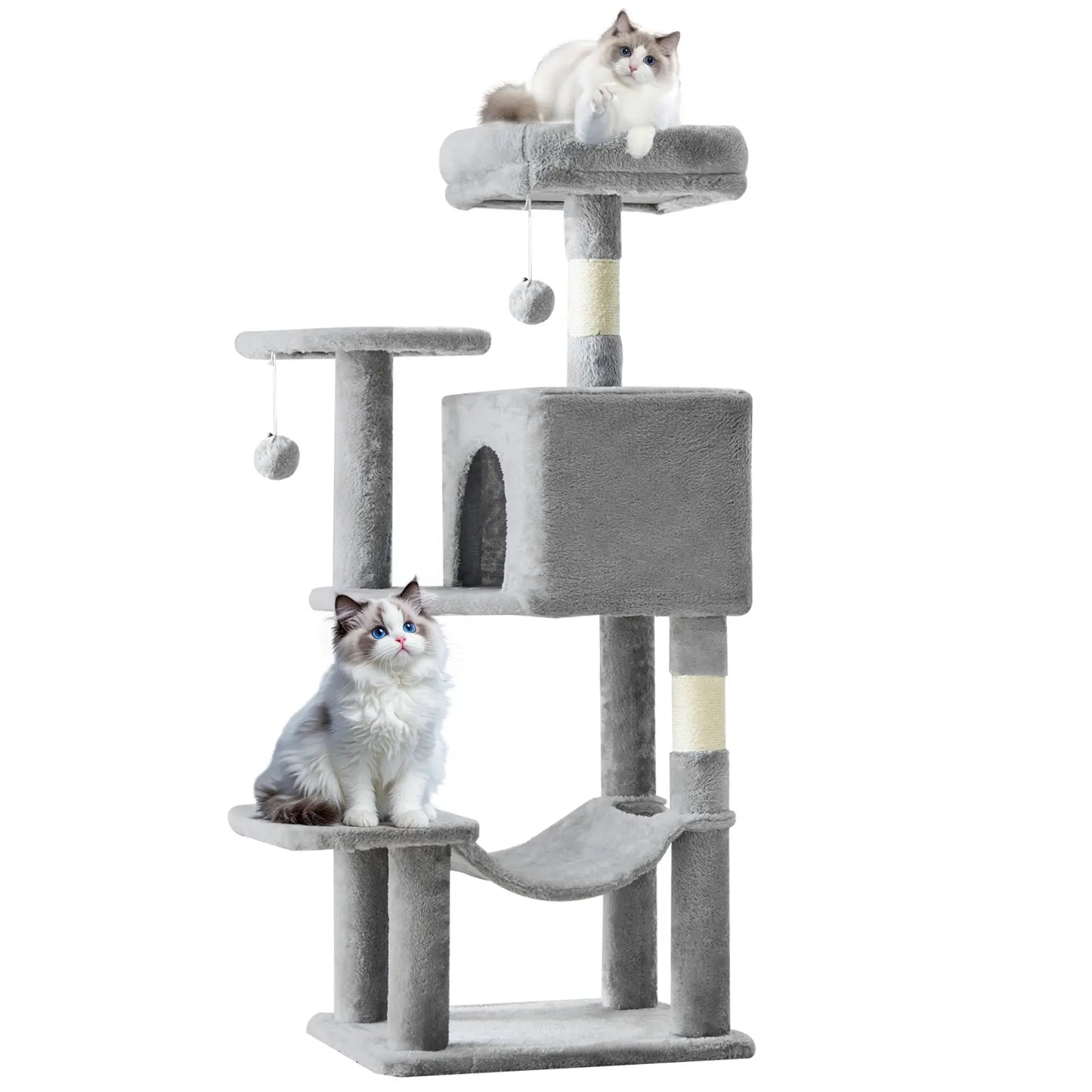 Pettrove Multi-Level Cat Tree Tower for Indoor Use, Stable Pet Furniture with Sisal Scratching Post, Spacious Condo, Climbing Ladder, and Plush Toy for Cats