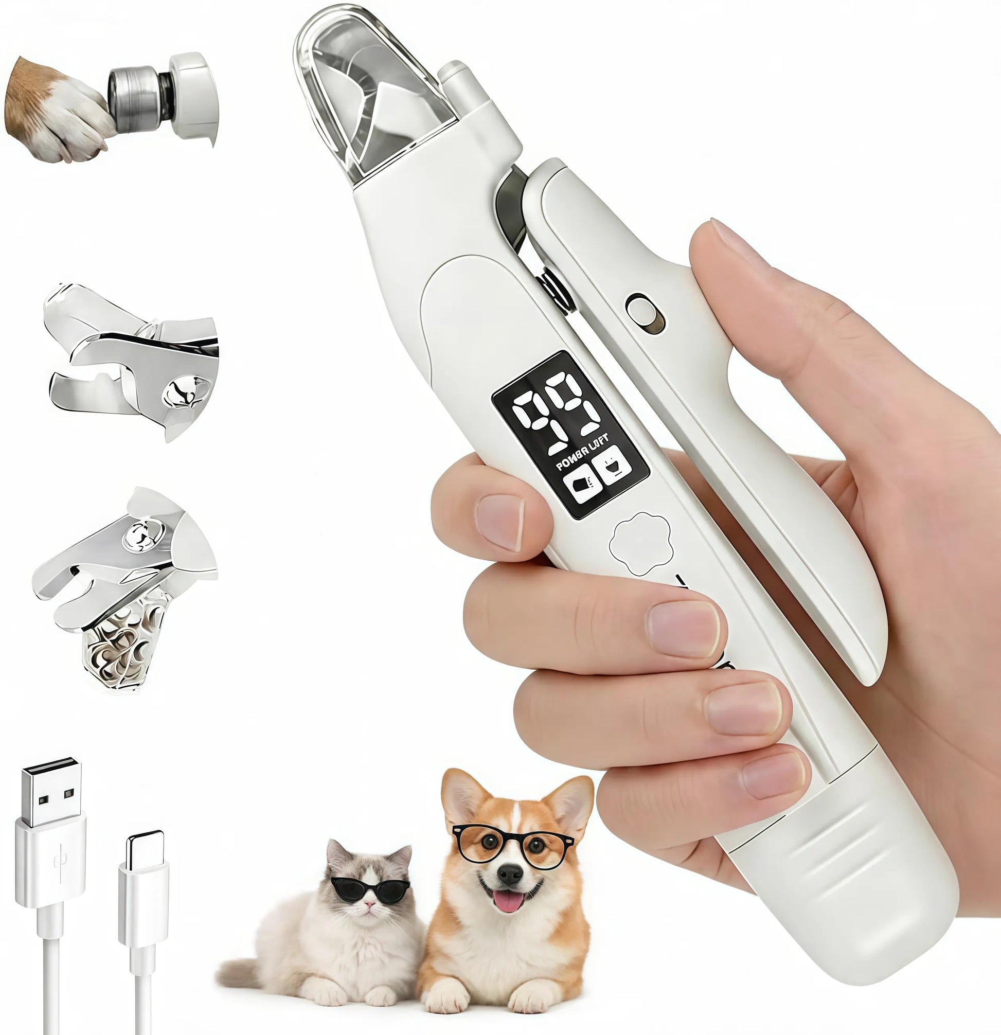 2-In-1 Dog & Cat Nail Clipper and Grinder with LED Light, Low-Noise Electric Pet Nail Trimmer, Safety Lock & Nail Catcher, USB-C Rechargeable, 3 Grinding Ports for Cats & Small to Medium Dogs Grooming Product