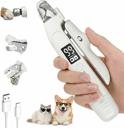 2-In-1 Dog & Cat Nail Clipper and Grinder with LED Light, Low-Noise Electric Pet Nail Trimmer, Safety Lock & Nail Catcher, USB-C Rechargeable, 3 Grinding Ports for Cats & Small to Medium Dogs Grooming Product