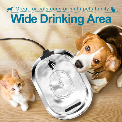 Cat Water Fountain, Pet Water Fountain Dog Water Dispenser, 3.2L/108Oz Stainless Steel Cat Drinking Fountains Dog Bowl for Multiple Pets