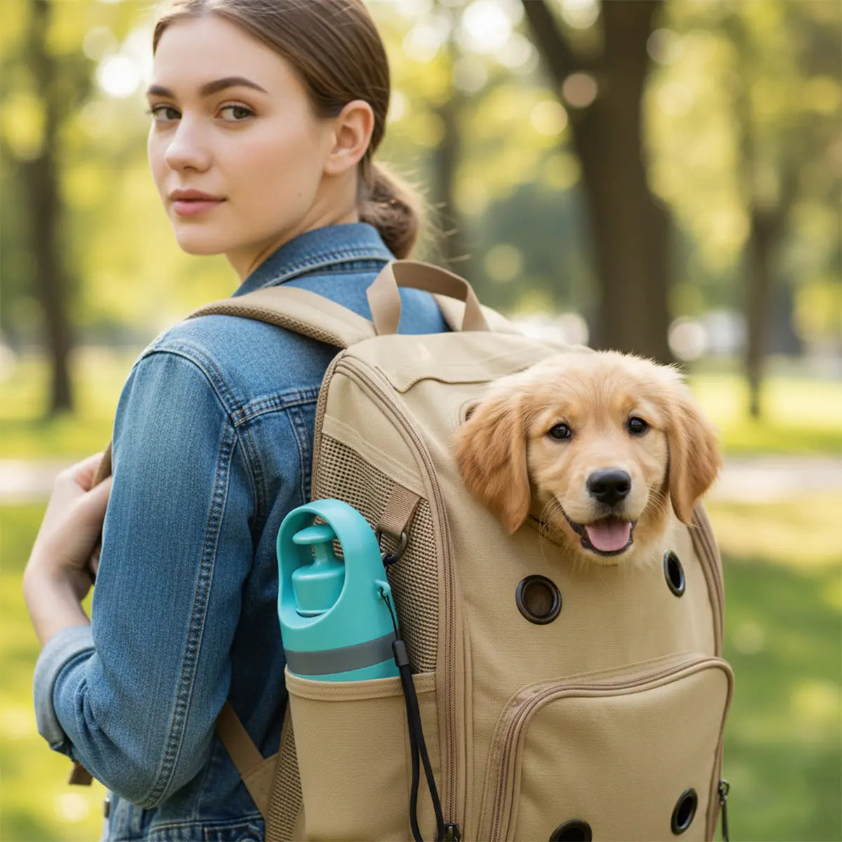 Dog Pooper Scooper - Portable No-Touch Outdoor Waste Management Tool with Teal Green Claw Design, 15 Bag Attachments, and Leak-Proof Storage Container