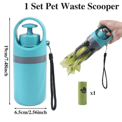 Dog Pooper Scooper - Portable No-Touch Outdoor Waste Management Tool with Teal Green Claw Design, 15 Bag Attachments, and Leak-Proof Storage Container